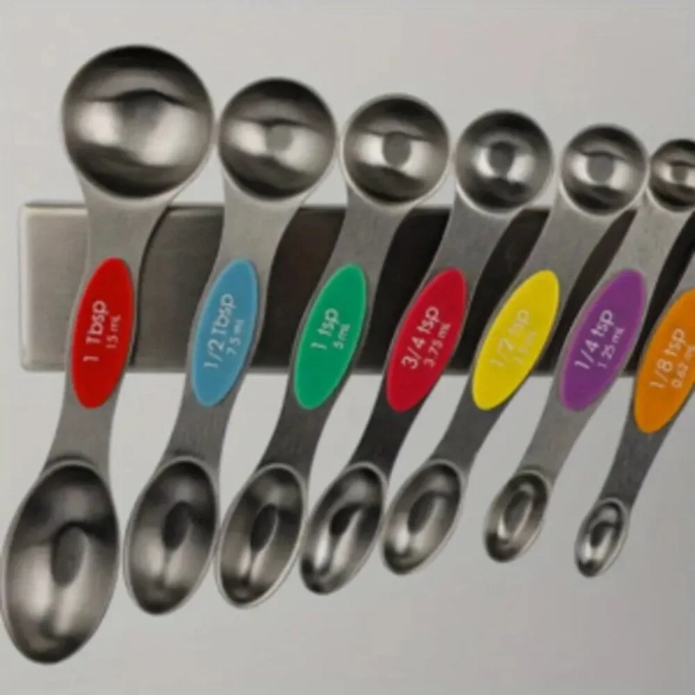 Magnetic Measuring Spoons Set of 6 Stainless Steel Dual Sided Stackable Teaspoon